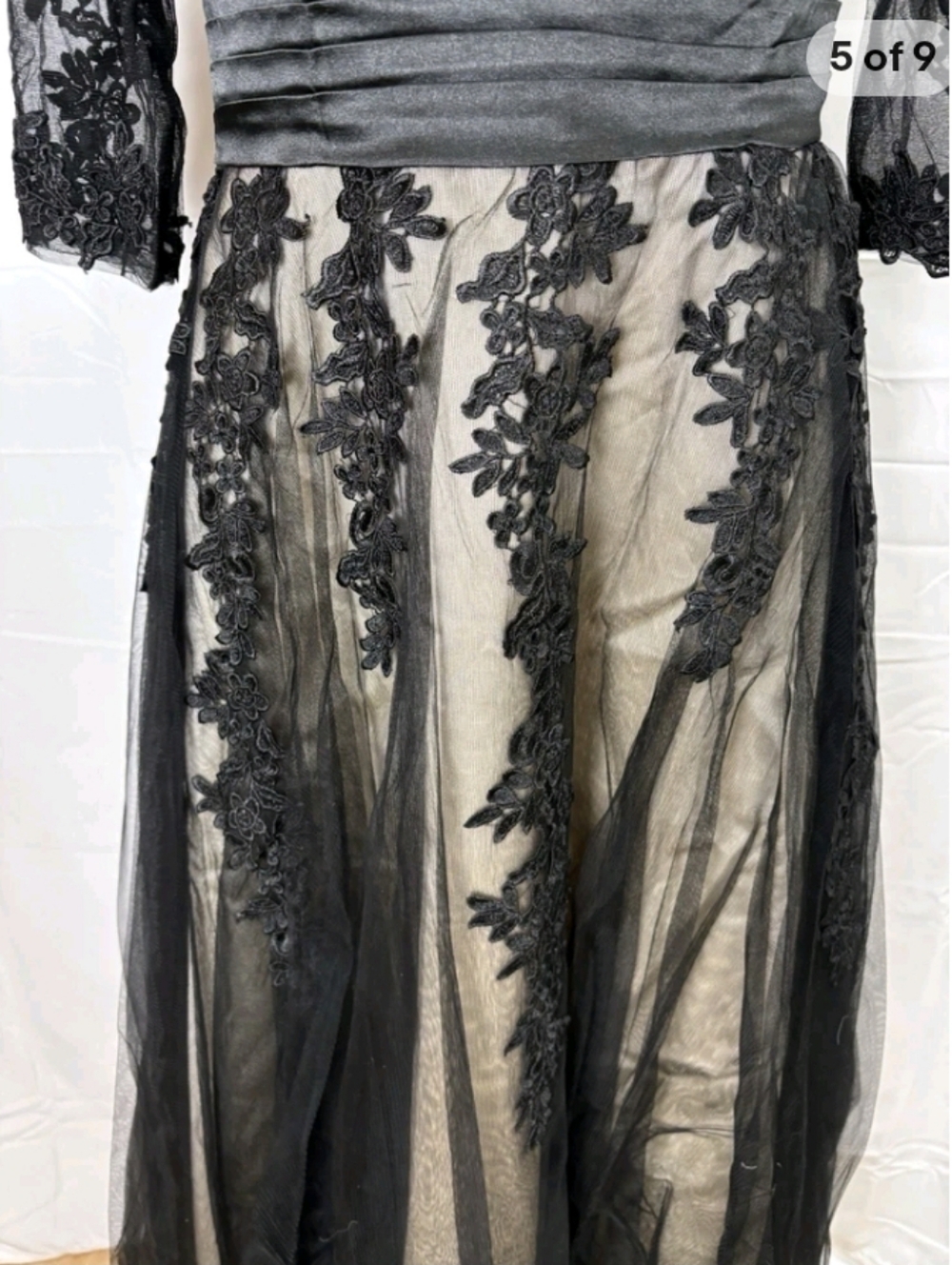 Elegant Black Lace Overlay Midi Dress - Taupe Underlay - Picture 5 of 8
